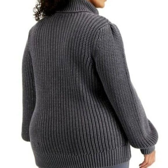 Alfani Pop of Grey Turtleneck Sweater Metallic Long Puff Sleeve Chunky 1X NEW - Picture 10 of 12